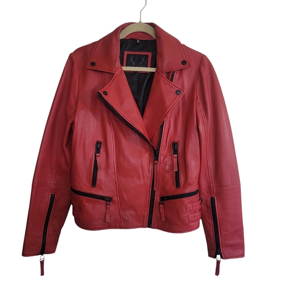 Bod & Christensen Jackets & Blazers - Bod & Christensen Red Oversized Irida Leather Moto Jacket